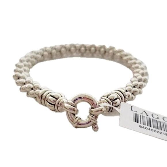 LAGOS Signature Silver Caviar Bracelet I 9mm 925 Sterling Sz M 7.5" Unisex  NWT - Picture 2 of 15